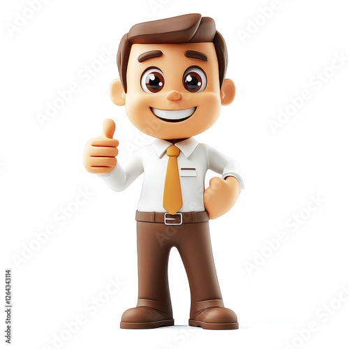 Smiling Cartoon Businessman Giving Thumbs Up: 3D Render of a Happy and Successful Corporate Character