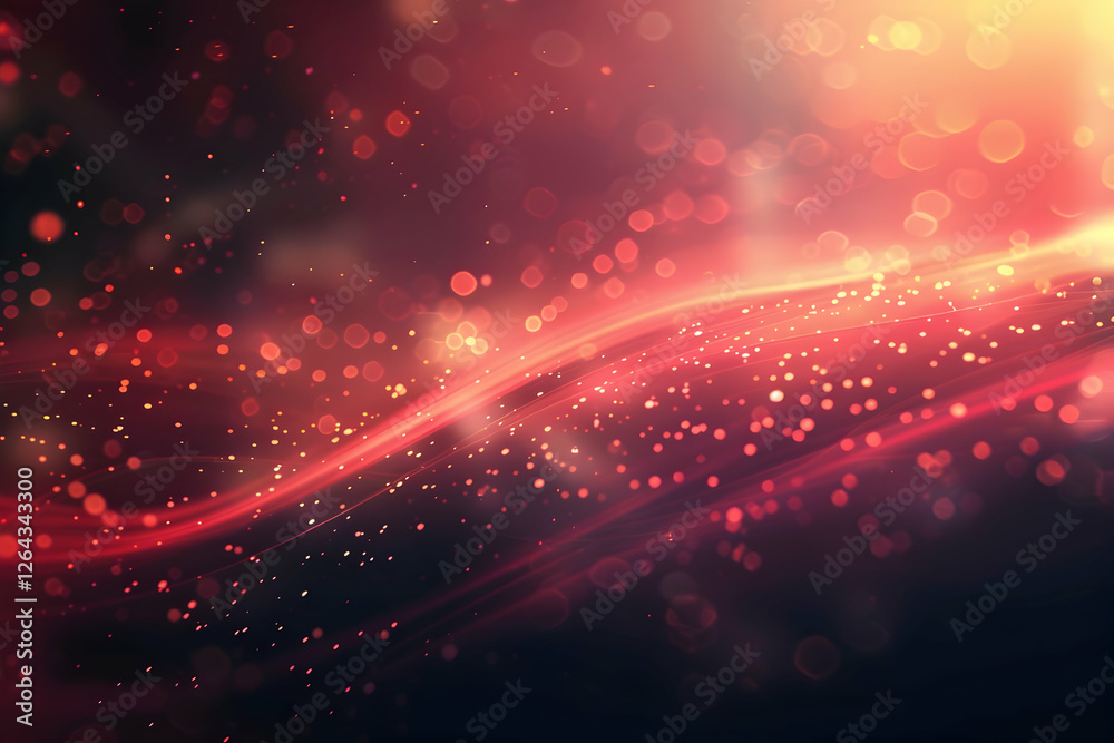 Fototapeta premium Abstract glowing waves with vibrant particles swirling in a dark background, creating a dreamy atmosphere