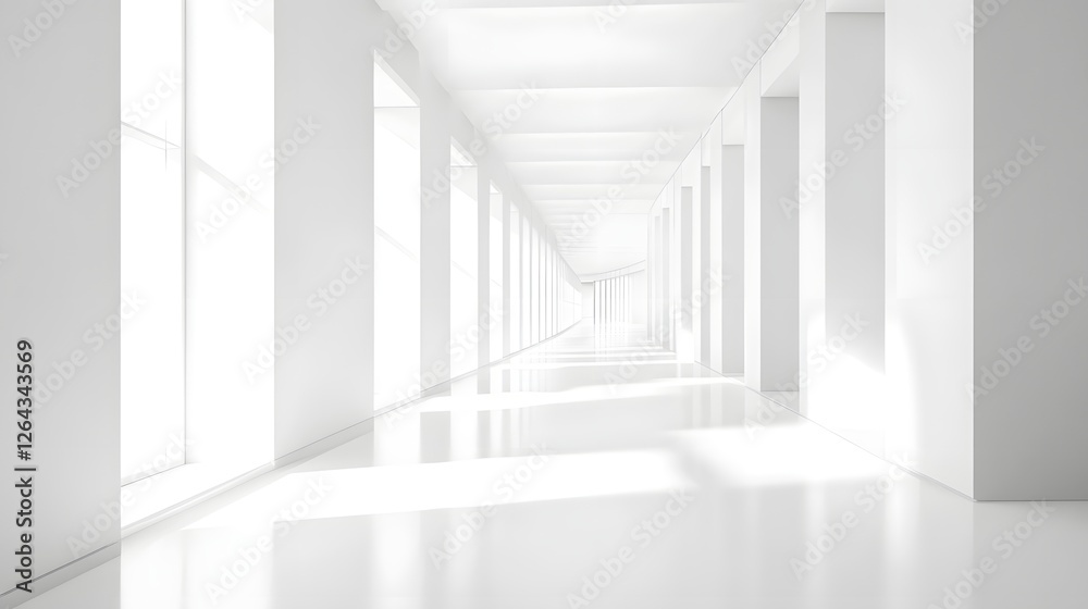 Fototapeta premium Bright and Sterile Hospital Corridor with Clean White Walls and Spacious Atmosphere