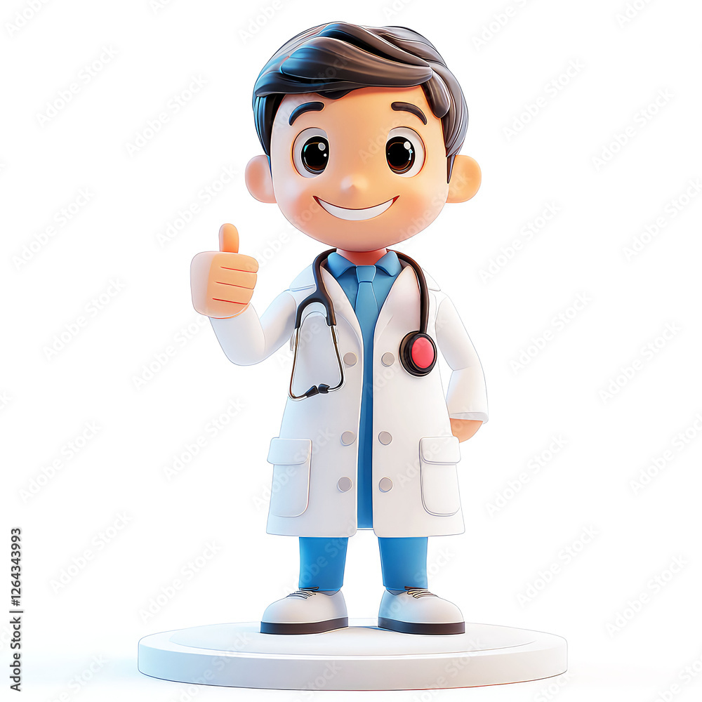 Smiling Cartoon Doctor: 3D Render of a Friendly Healthcare Professional Giving a Thumbs Up Smiling Cartoon Doctor: 3D Render of a Friendly Healthcare Professional Giving a Thumbs Up