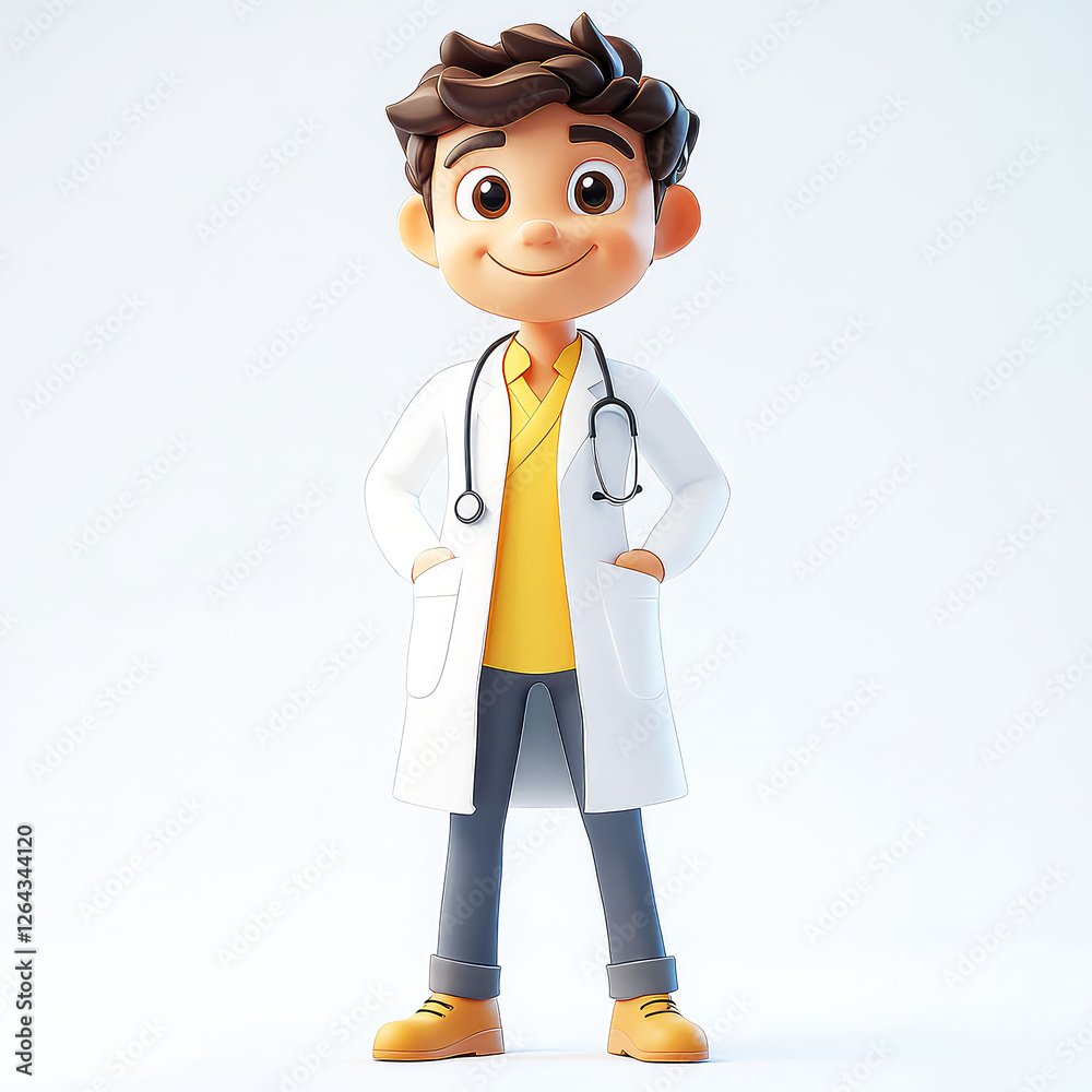Fototapeta premium Smiling Cartoon Doctor: 3D Render of a Happy Child Pediatrician, Perfect for Healthcare and Medical Designs