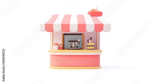 Cozy Outdoor Market Stall with Striped Awning and Assorted Merchandise