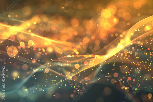 Abstract golden bokeh lights shimmering in waves, creating a dreamy atmosphere with depth