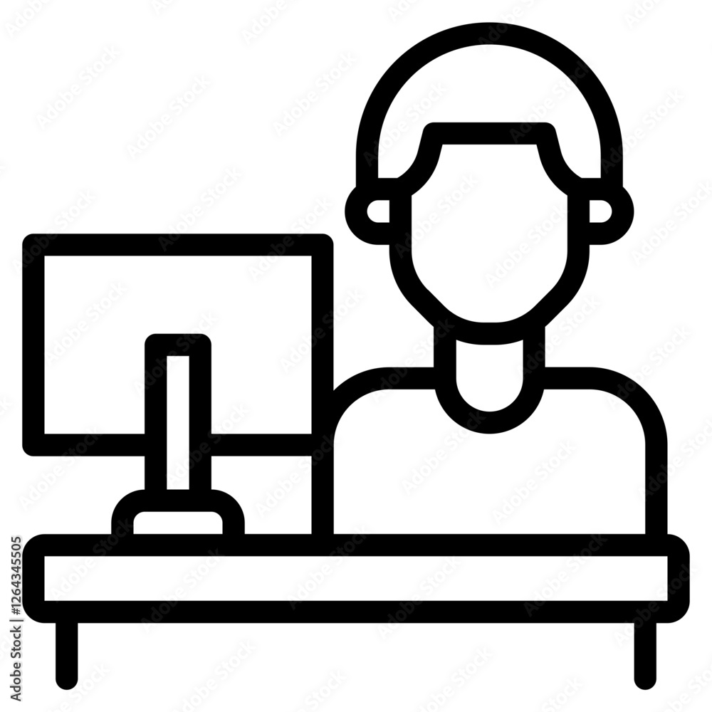 Minimalist Icon of a Person Working at a Desk Minimalist Icon of a Person Working at a Desk