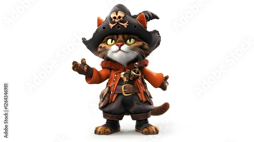Wallpaper Mural Cute Cartoon Cat in Pirate Costume with Sword and Treasure Hat Torontodigital.ca