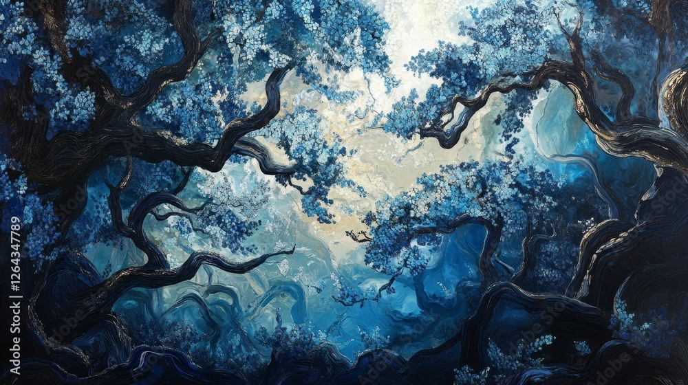 Naklejka premium Enchanted Blue Forest Scene