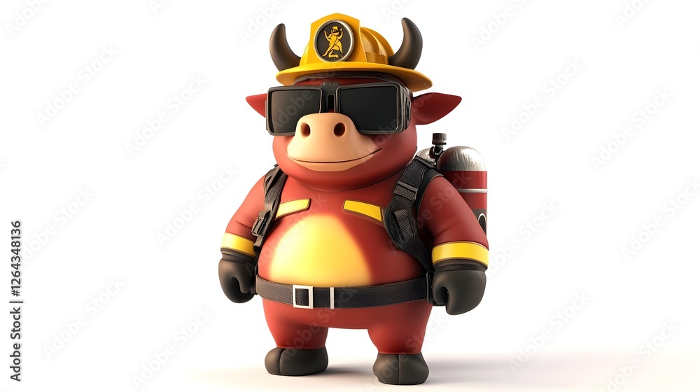 Cute Cartoon Monster Character in Red Costume Exploring with Backpack Cute Cartoon Monster Character in Red Costume Exploring with Backpack