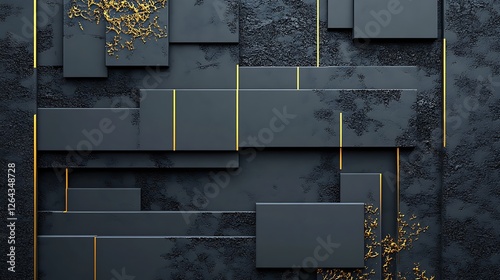 Abstract Dark Grey Geometric Design With Gold Accents