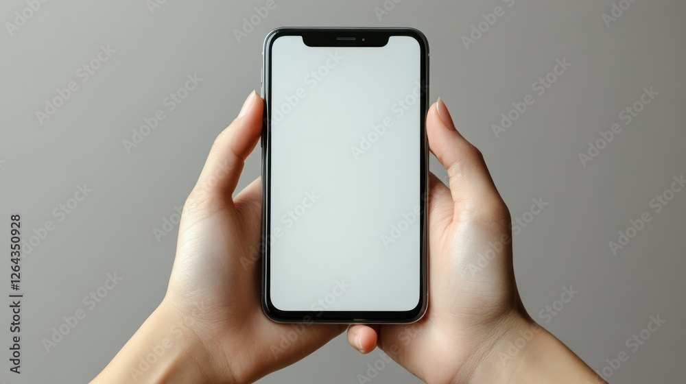 Smartphone Mockup: Blank Screen in Hands Against Neutral Background Smartphone Mockup: Blank Screen in Hands Against Neutral Background