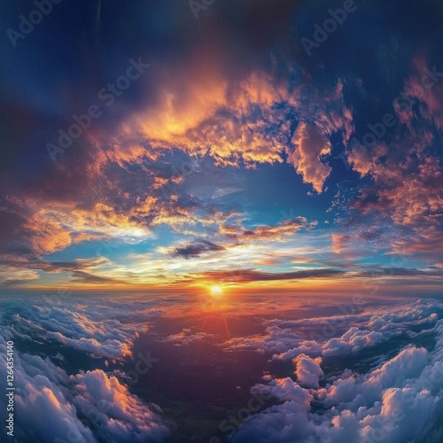 Heavenly Sunset:  Vibrant Cloudscape above a Golden Horizon