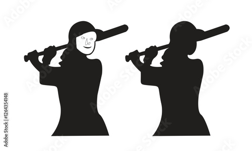 Baseball player, abstract vector silhouette Baseball ball, hitter swinging the bat, abstract isolated vector