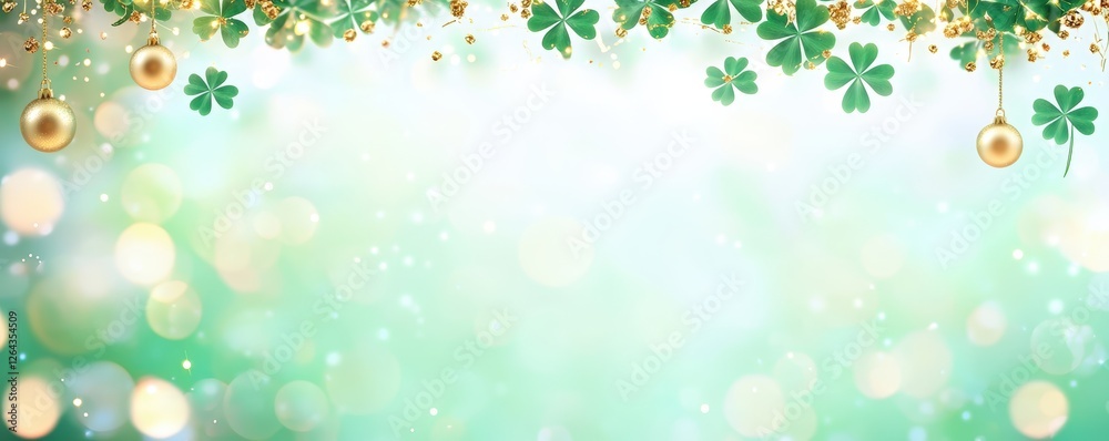A festive background featuring green shamrocks and sparkling bokeh, perfect for St. Patrick's Day celebrations. A festive background featuring green shamrocks and sparkling bokeh, perfect for St. Patrick's Day celebrations.