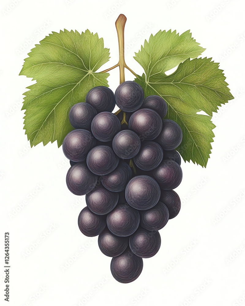 Obraz premium Wine Tasting in Rustic Vineyards Vibrant illustration of dark grapes on vine.