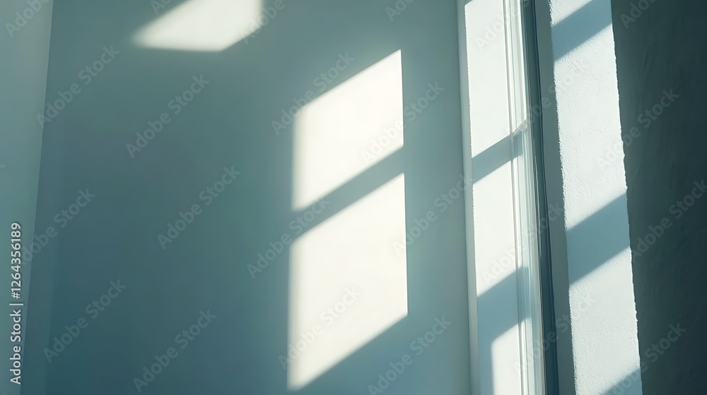 Fototapeta premium Sunlight casts window shadows on a wall