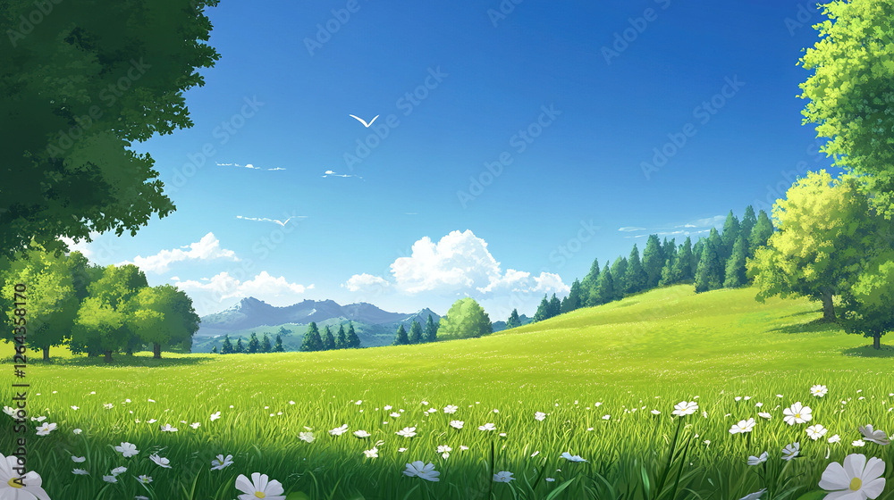 Fototapeta premium Sunny Flower and Grass Slope