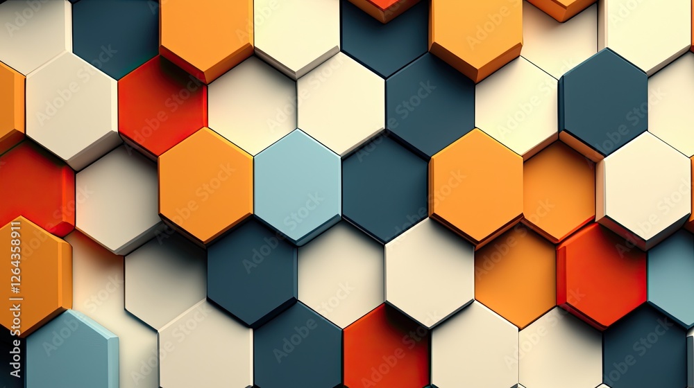 Colorful hexagonal pattern with three-dimensional shapes creating a vibrant wall design Colorful hexagonal pattern with three-dimensional shapes creating a vibrant wall design