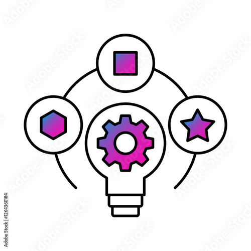 Interlocking gears icon. Rational thought, logical progression, reasoning, decision-making, problem-solving strategies. Vector illustration.