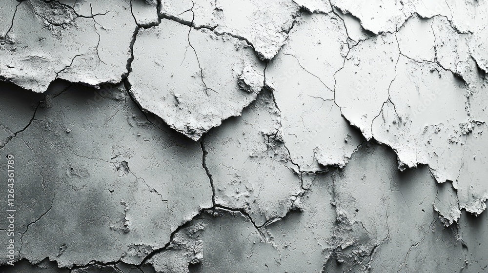 Fototapeta premium Cracked and Peeling White Wall Texture with Subtle Shadows, Ideal for Background Use