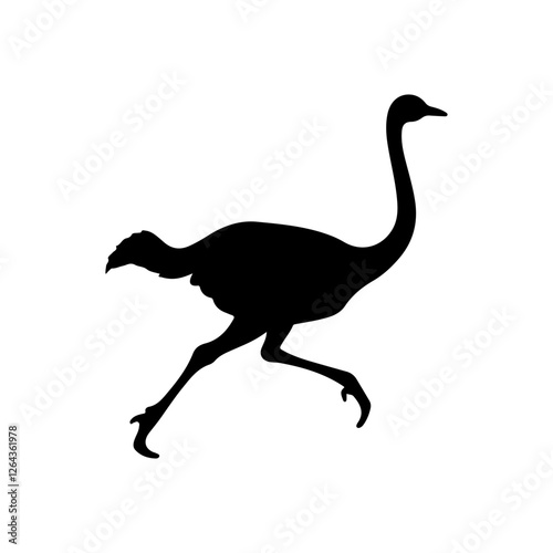 Cute ostrich running silhouette vector flat illustration design on white background.