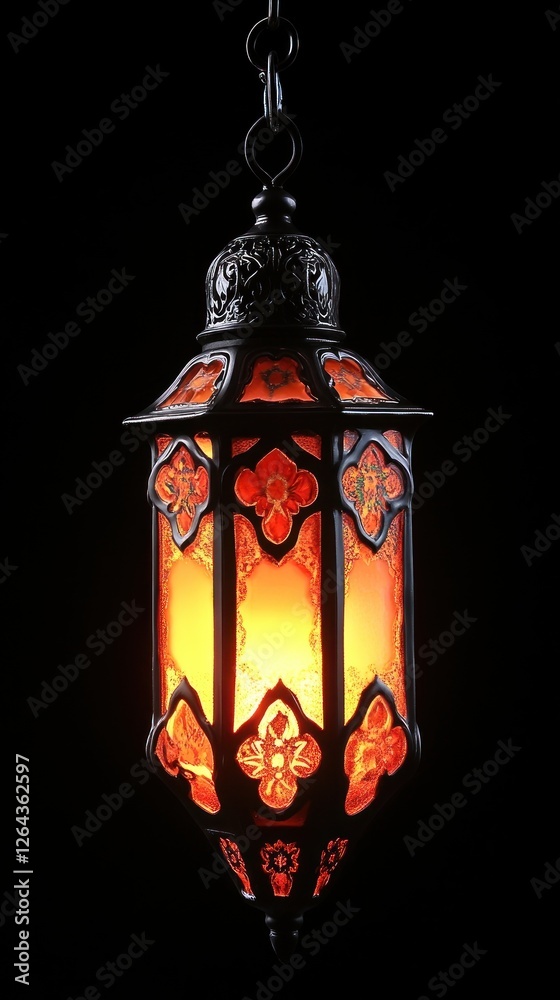 A decorative lantern with intricate designs, glowing warmly against a dark background. A decorative lantern with intricate designs, glowing warmly against a dark background.