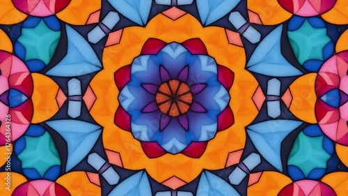 Seamless Kaleida Mandala Background with Hypnotic Motion and Mesmerising Geometric Symmetry in Vibrant Abstract Animation