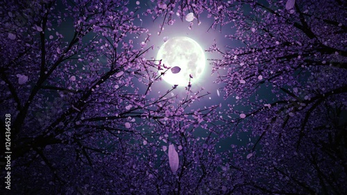 桜の森を見上げる 回転 ループアニメーション 満月と夜桜