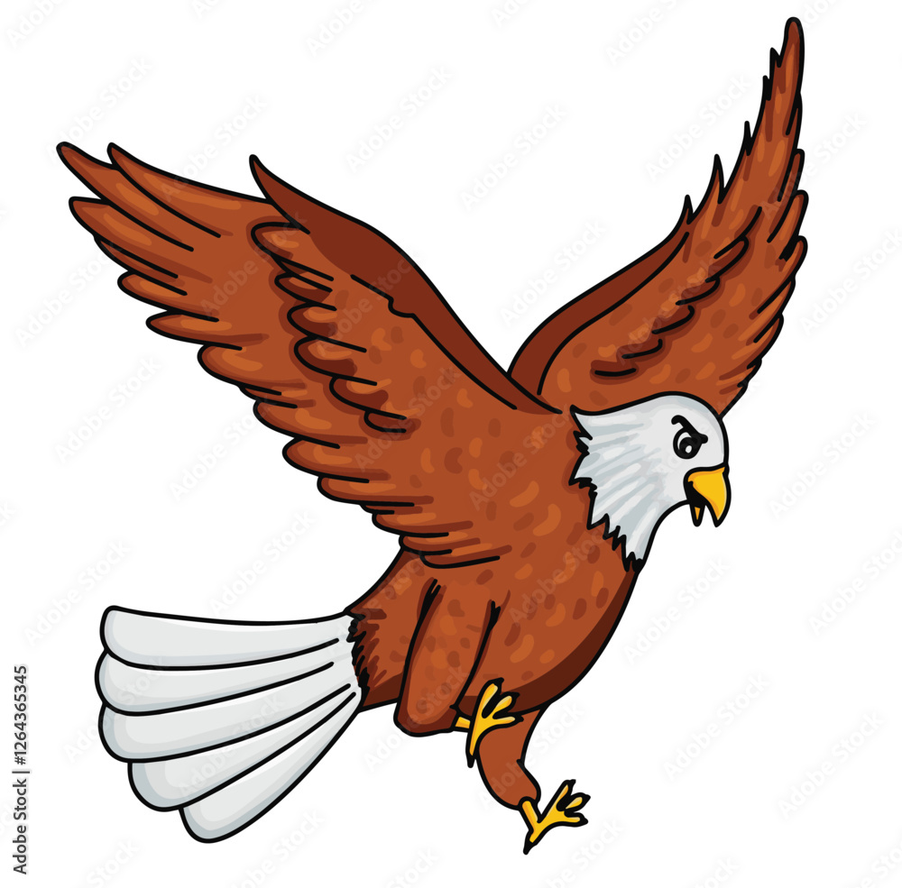 Obraz premium Cute cartoon hand drawn vector eagle illustration.