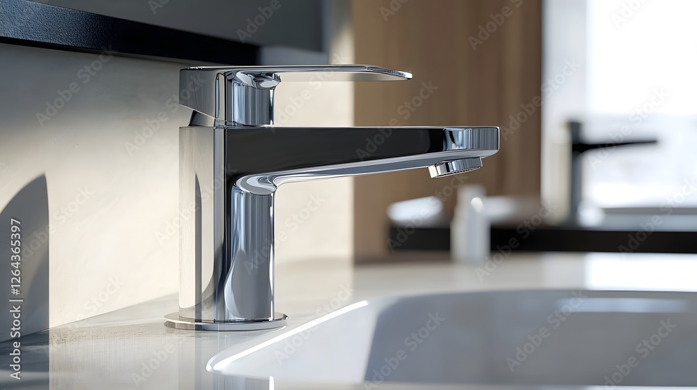 Spotless Minimalist Bathroom with Chrome Fixtures and Sparkling Mirror in Modern, Hygienic Design Spotless Minimalist Bathroom with Chrome Fixtures and Sparkling Mirror in Modern, Hygienic Design