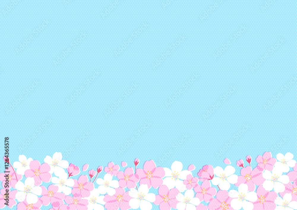 春の桜フレーム 青空と満開の花で彩る美しい背景
