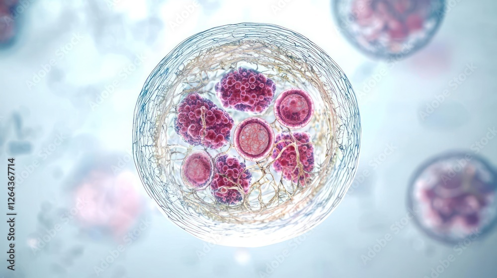 Microscopic View of Cell with Red Nuclei Microscopic View of Cell with Red Nuclei
