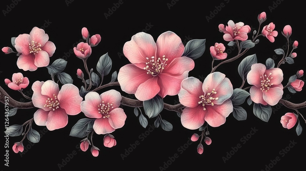 Fototapeta premium Beautiful pink cherry blossoms gracefully arranged on a dark background, ideal for design use