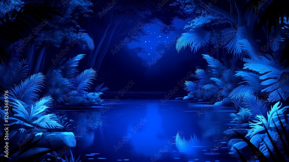 Fototapeta premium Midnight Blue Lake Enigmatic Serenity Aquatic Dreamscape Tranquil Night Water Reflection