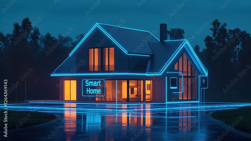 Futuristic Smart Home Concept with Neon Lights and Modern Design Futuristic Smart Home Concept with Neon Lights and Modern Design
