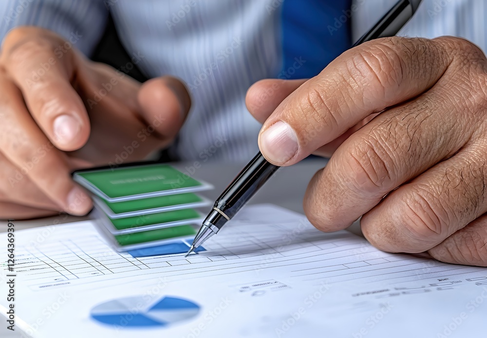 Business Professional Analyzing Data with Documents and Pen Business Professional Analyzing Data with Documents and Pen