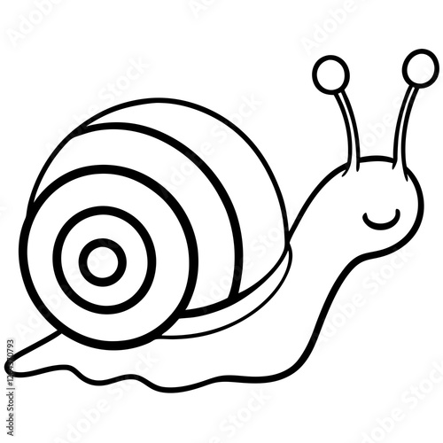 Cute Silhouette Snail Line Art Black Vector Carton Illustration