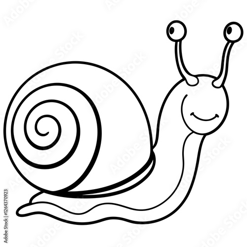 Cute Silhouette Snail Line Art Black Vector Carton Illustration