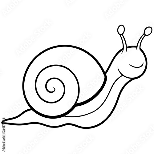 Cute Silhouette Snail Line Art Black Vector Carton Illustration