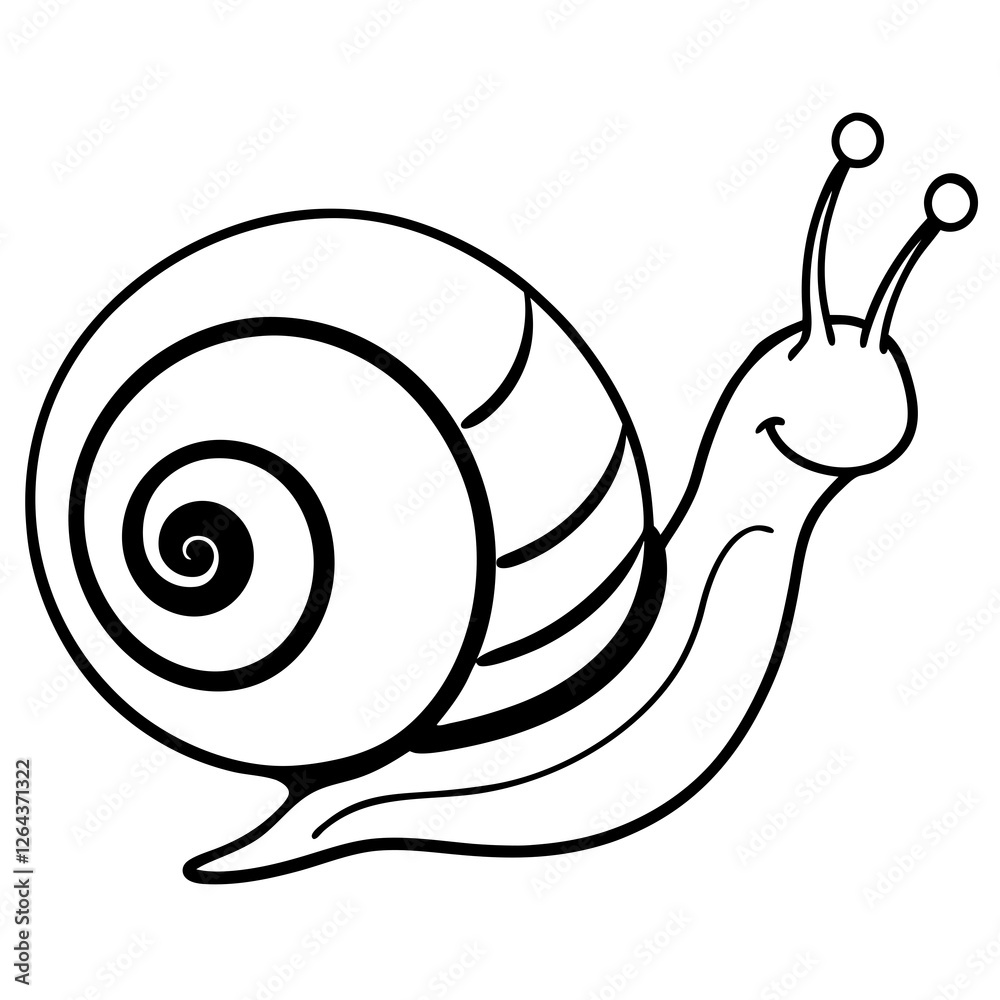 Cute Silhouette Snail Line Art Black Vector Carton Illustration Cute Silhouette Snail Line Art Black Vector Carton Illustration