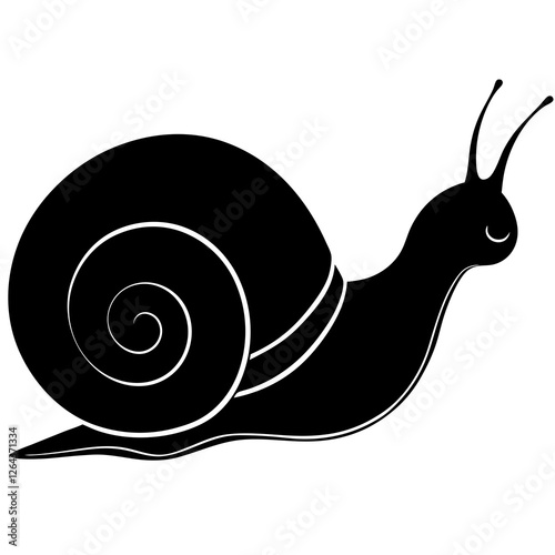Cute Silhouette Snail Line Art Black Vector Carton Illustration