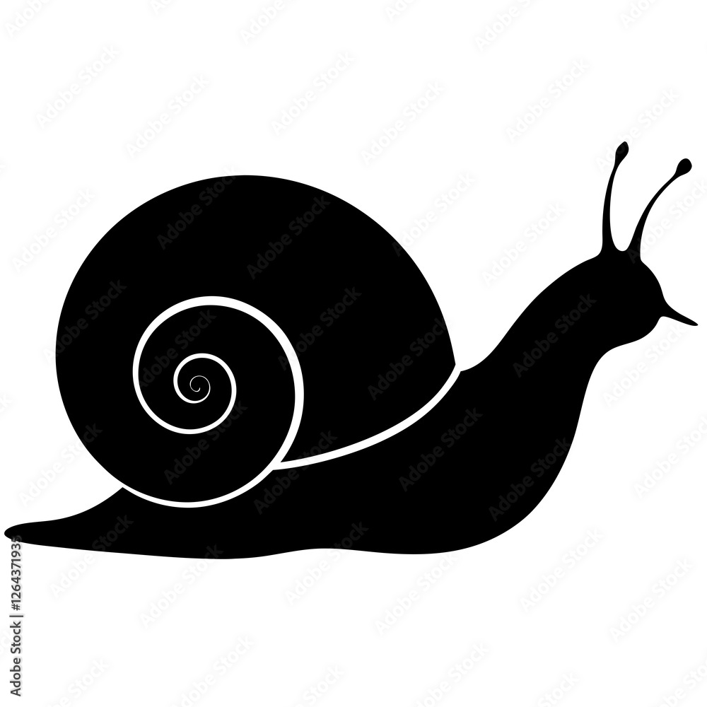 Cute Silhouette Snail Line Art Black Vector Carton Illustration Cute Silhouette Snail Line Art Black Vector Carton Illustration
