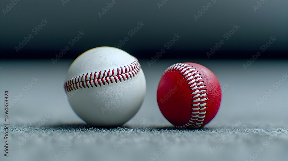 Red And White Baseballs On Grey Surface Close Up Red And White Baseballs On Grey Surface Close Up