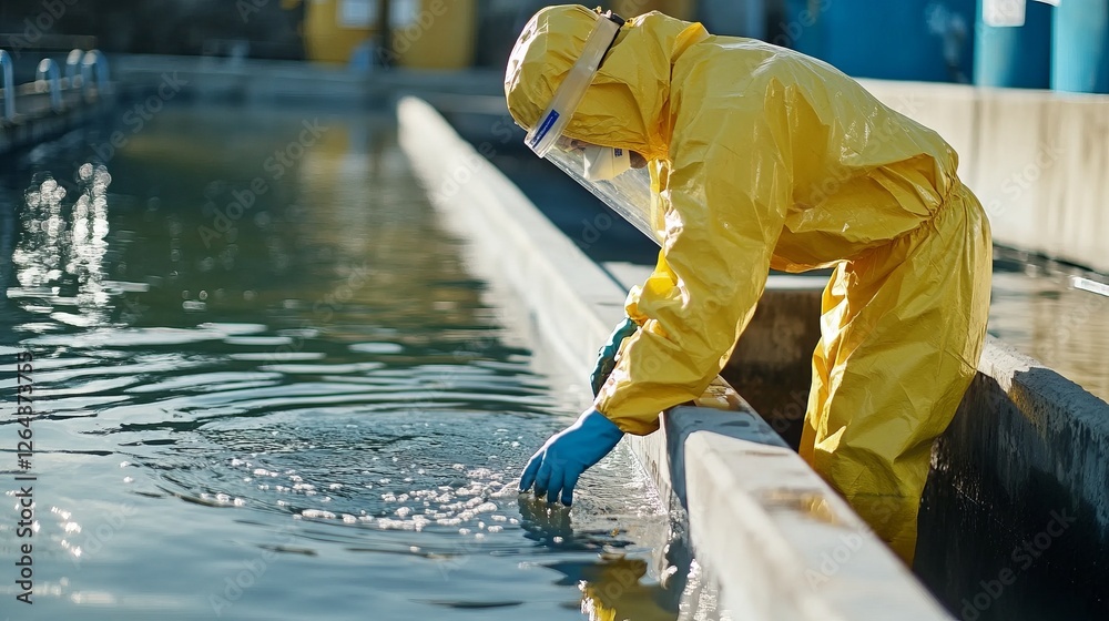 custom made wallpaper toronto digitalWater Inspector In Protective Suit Checking The Water Quality At A Wastewater Treatment Plant. Environmental And Safety Concept.