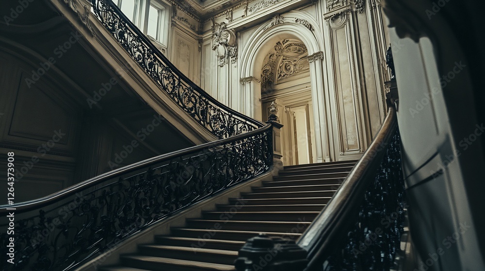 Obraz premium Grand Palace Staircase: Elegant Iron Railings and Classic Architecture