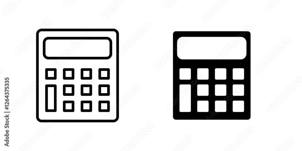 Calculator icons. stroke line and black solid icons Calculator icons. stroke line and black solid icons