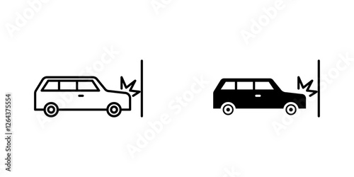 Car crash icons. stroke line and black solid icons