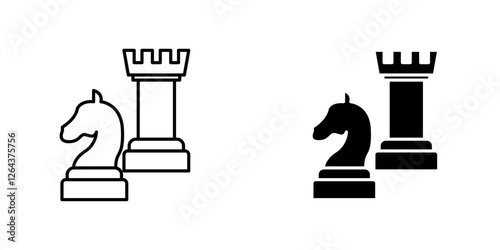 Chess icons. stroke line and black solid icons