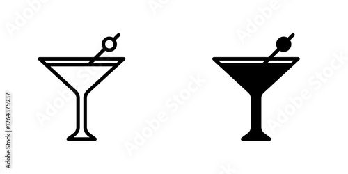 Cocktail icons. stroke line and black solid icons