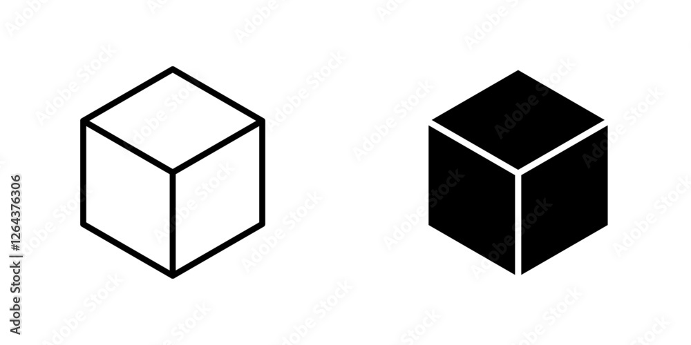 Cube icons. stroke line and black solid icons Cube icons. stroke line and black solid icons