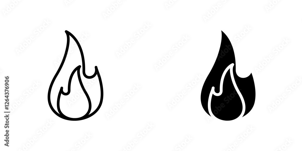 Flame icons. stroke line and black solid icons Flame icons. stroke line and black solid icons