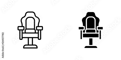 Gaming chair icons. stroke line and black solid icons